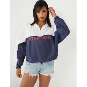 NWT True Religion Cropped Windbreaker‎ Pullover Jacket Women's XL $139 Msrp